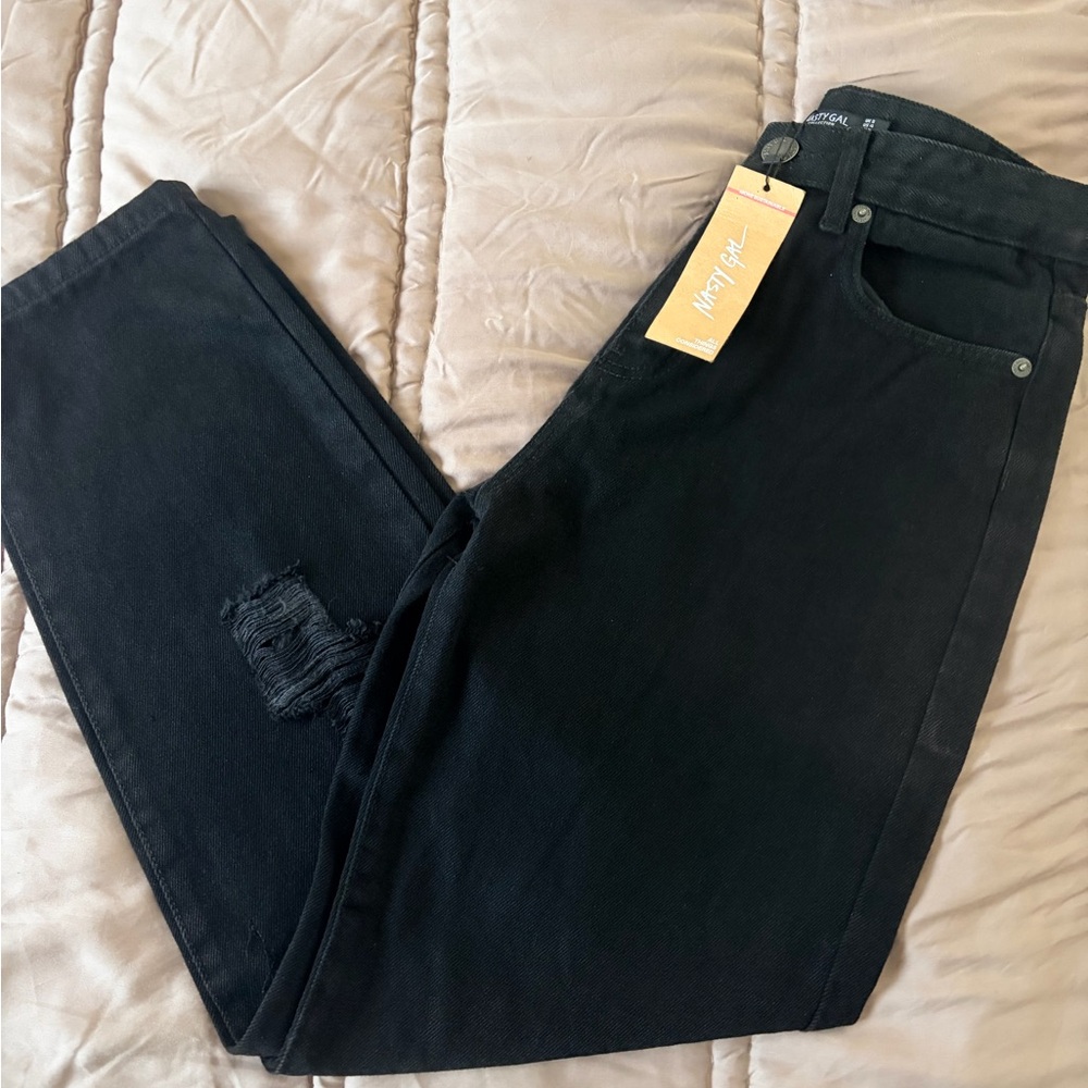 NWT Nasty Gal Petite Organic Distressed Straight Leg Jeans